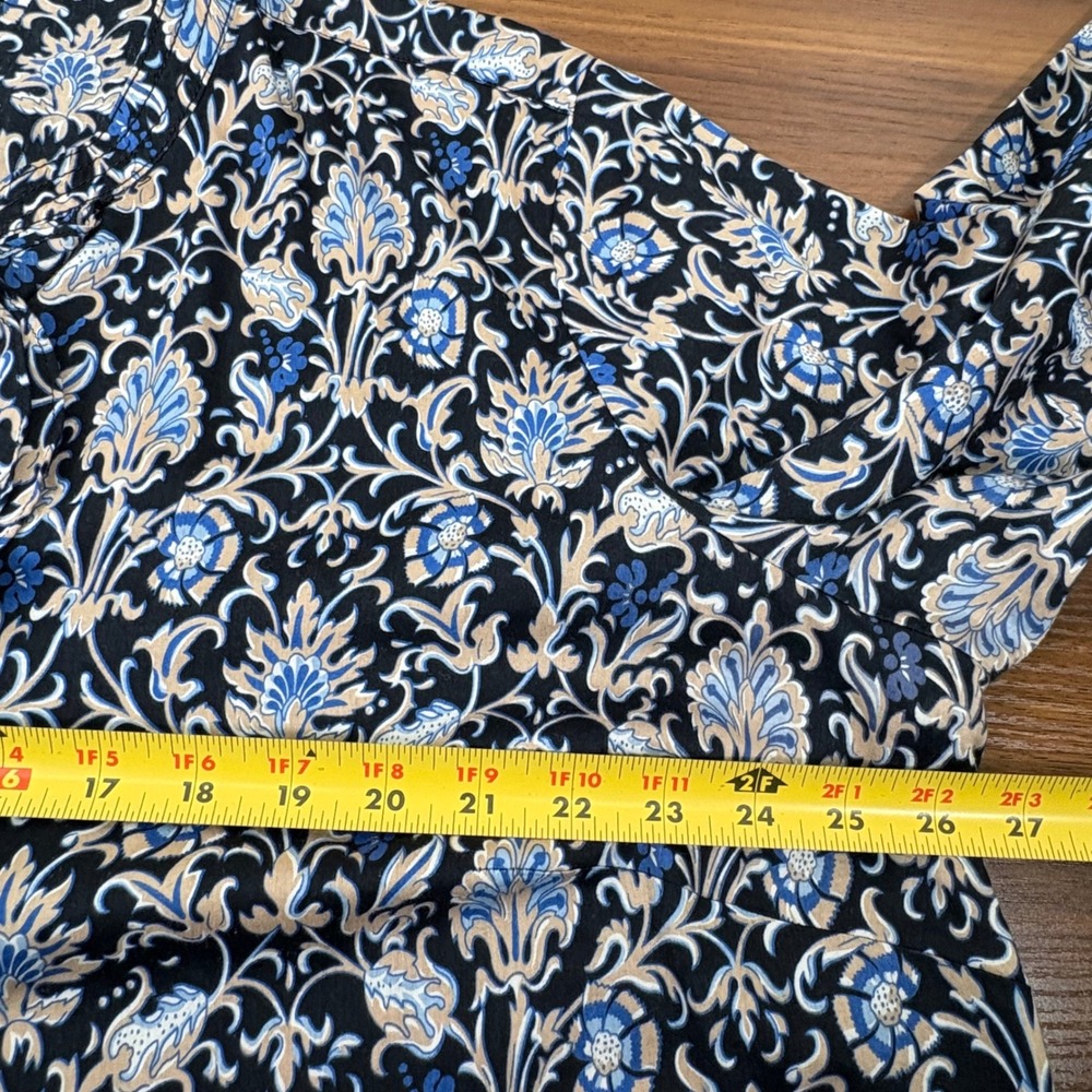 Talbots Black Floral Print V-Neck Blouse with Blue and Cream Accents - Picture 6 of 9